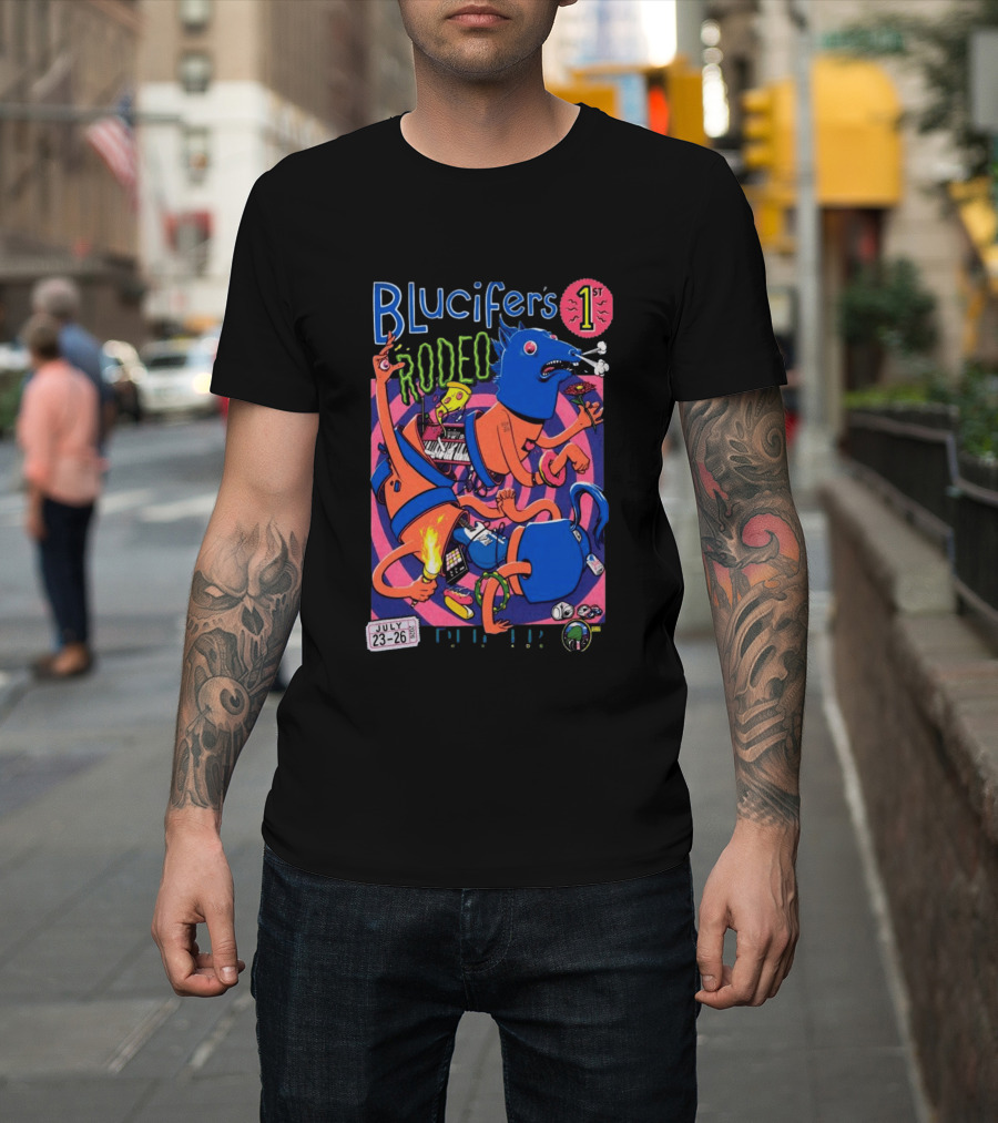 Blucifer's First Rodeo Denver CO July 23 26 2026 Colorful Cartoon T-Shirt