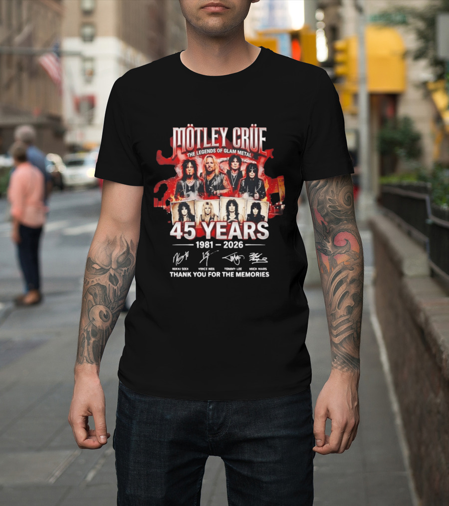 Mötley Crüe The Legends Of Glam Metal 45 Years 1981 2026 Thank You For The Memories T-Shirt