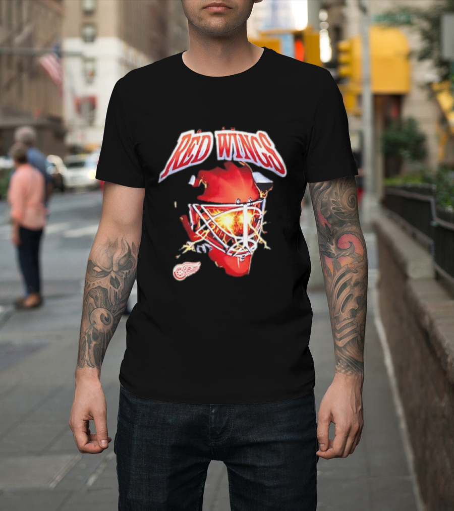 Detroit Red Wings Goalie Mask Red Lightning Burst T-Shirt