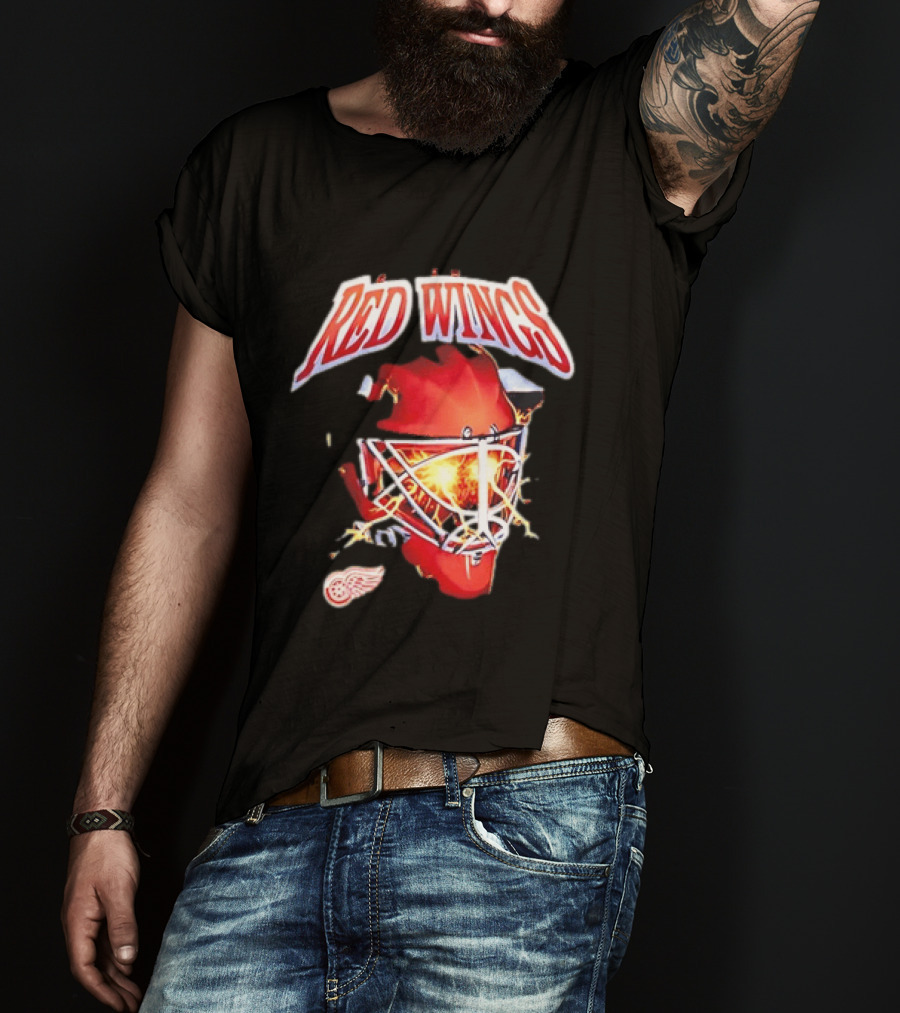 Detroit Red Wings Goalie Mask Red Lightning Burst T-Shirt