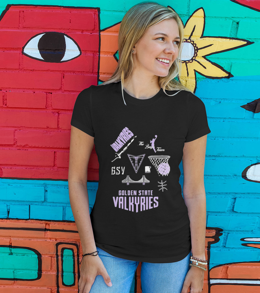 Golden State Valkyries The Bay's Team Basketball Collage GSV Bridge Sword T-Shirt