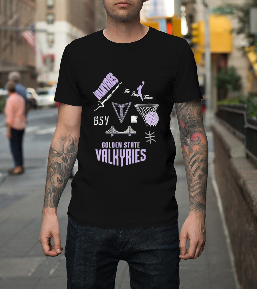 Golden State Valkyries The Bay's Team Basketball Collage GSV Bridge Sword T-Shirt