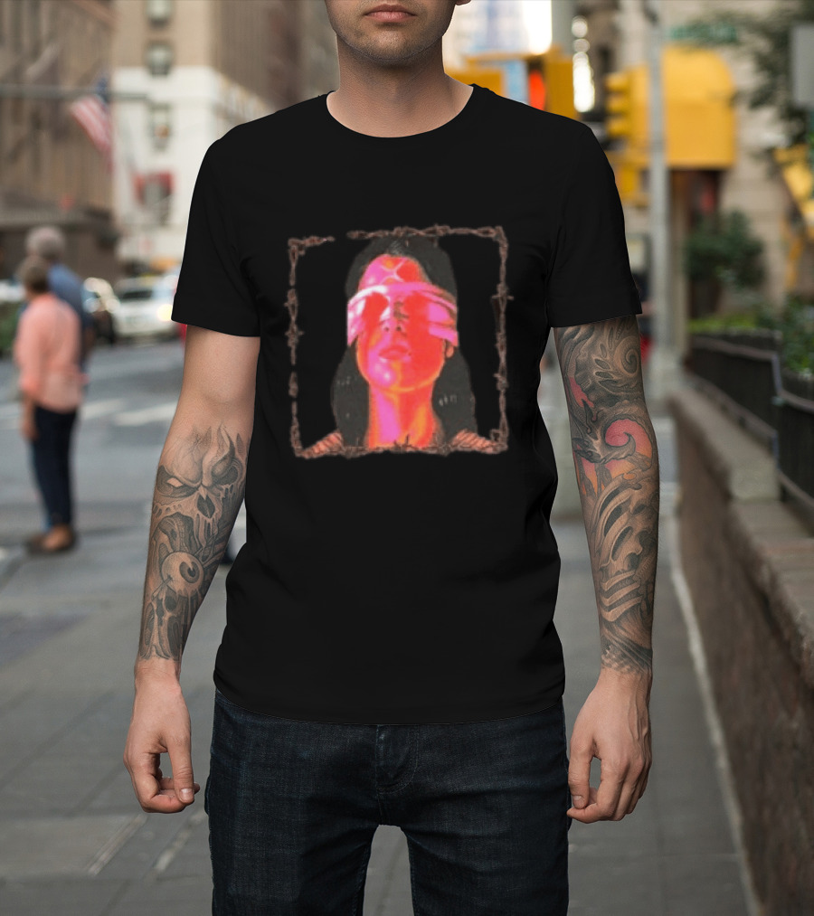 Machin3gir1 Psychowarrior Blindfolded Portrait With Pink Neon Glow T-Shirt