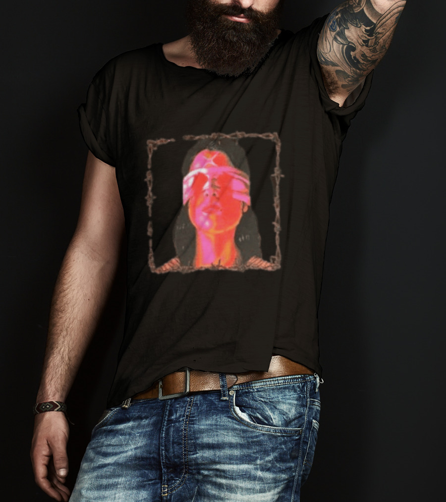 Machin3gir1 Psychowarrior Blindfolded Portrait With Pink Neon Glow T-Shirt