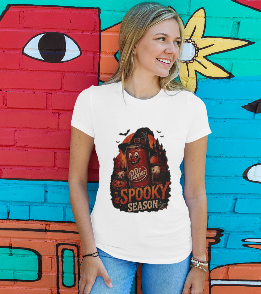 Dr Pepper Halloween Witch Can Spooky Season With Jack O' Lantern And Bats T-Shirt
