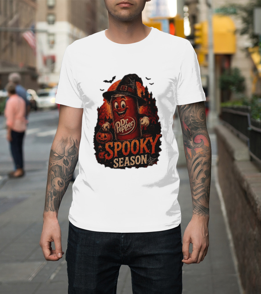 Dr Pepper Halloween Witch Can Spooky Season With Jack O' Lantern And Bats T-Shirt