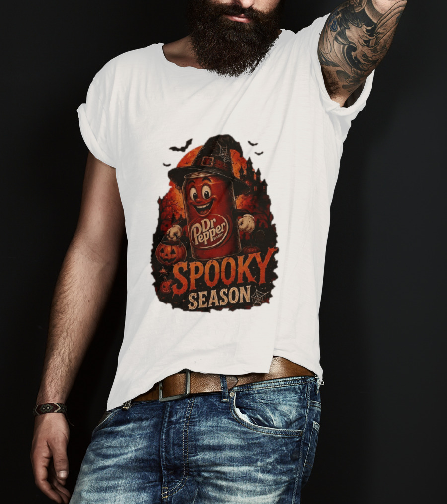Dr Pepper Halloween Witch Can Spooky Season With Jack O' Lantern And Bats T-Shirt
