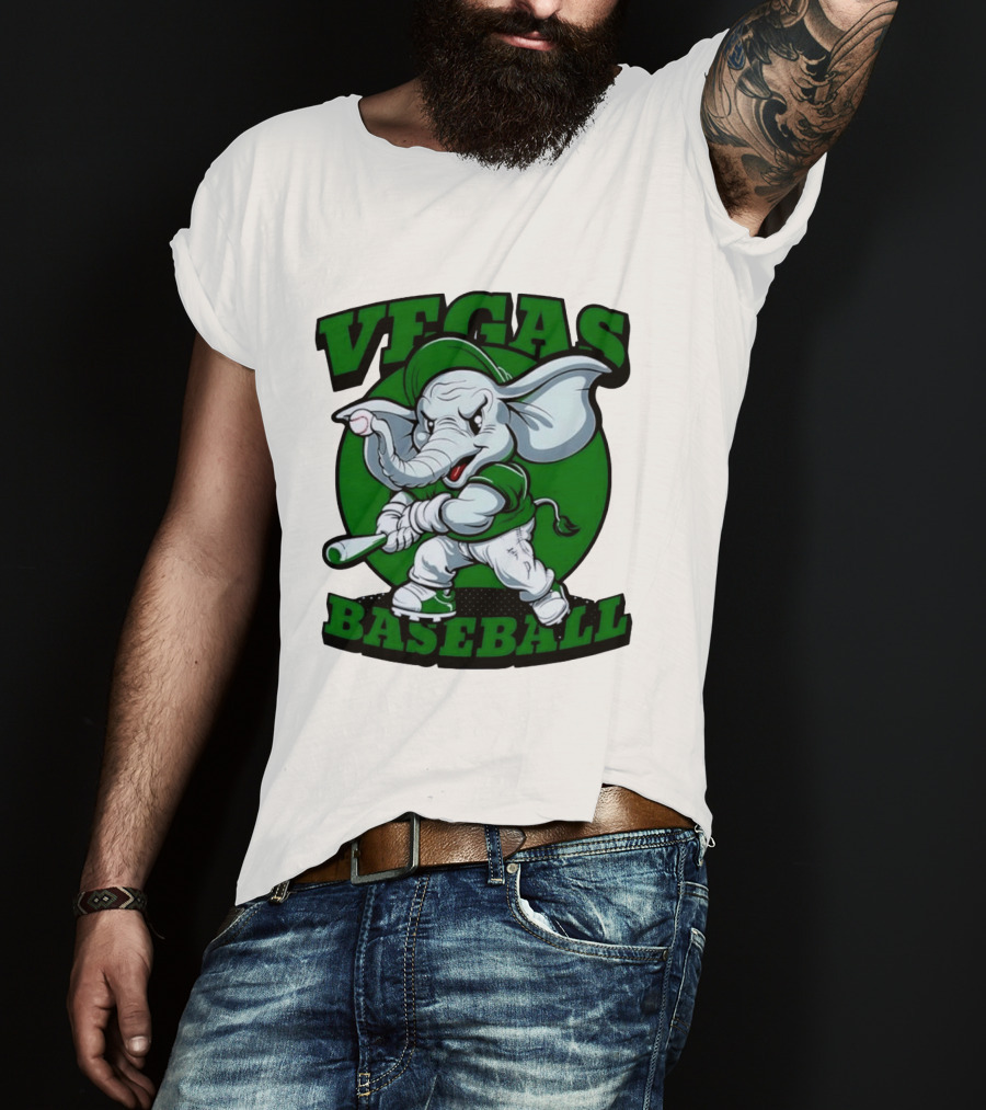Vegas Baseball Elephant Batting Green T-Shirt