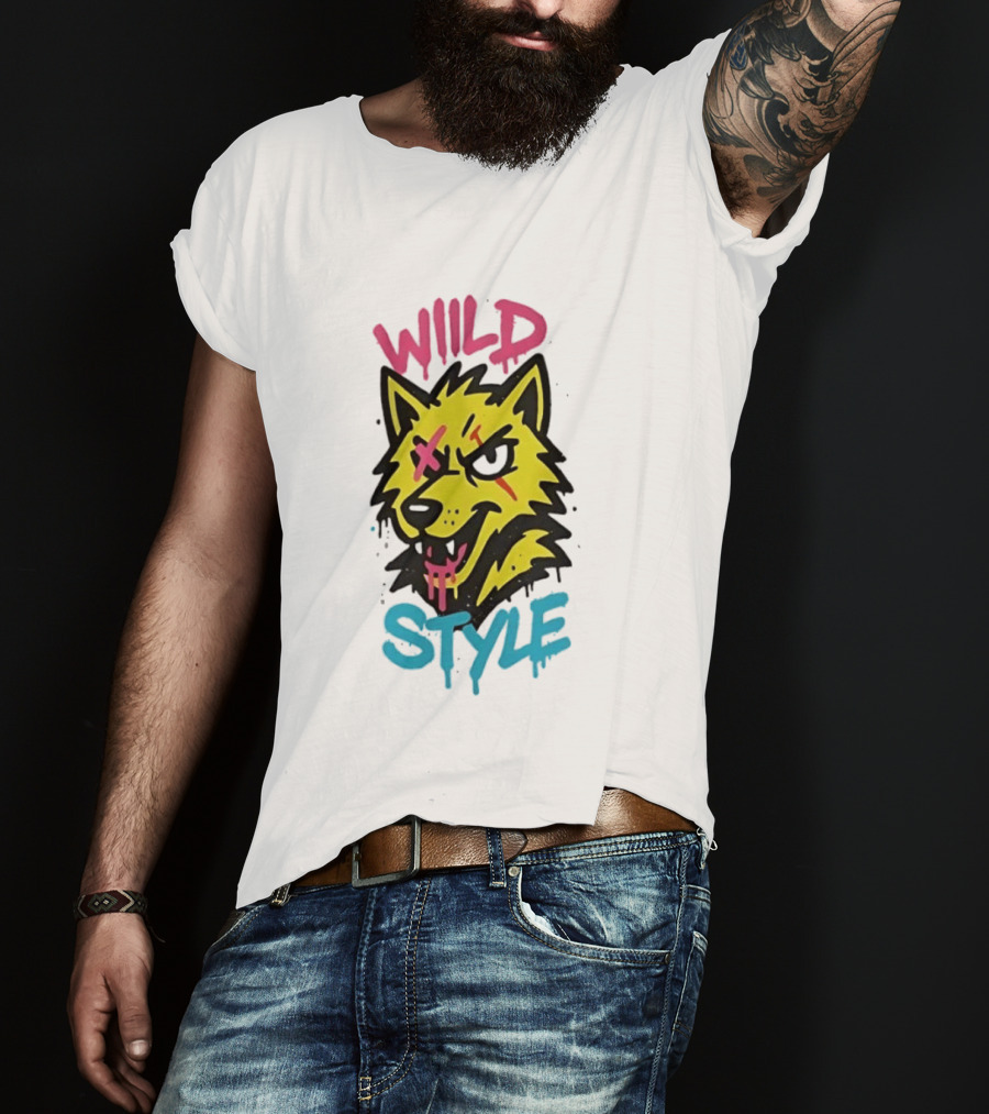 Wild Wolf Wild Style Graffiti Art Urban Streetwear T-Shirt