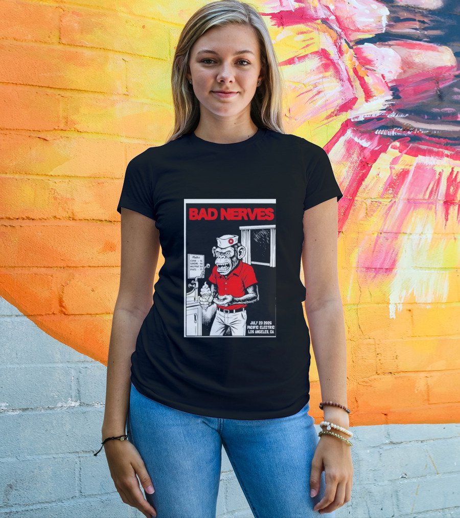 Bad Nerves July 23 2026 Pacific Electric Los Angeles Monkey Ice Cream Server Comic T-Shirt