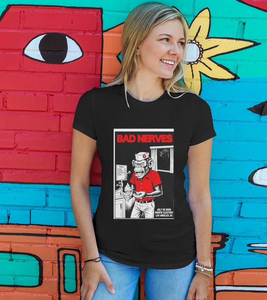 Bad Nerves July 23 2026 Pacific Electric Los Angeles Monkey Ice Cream Server Comic T-Shirt