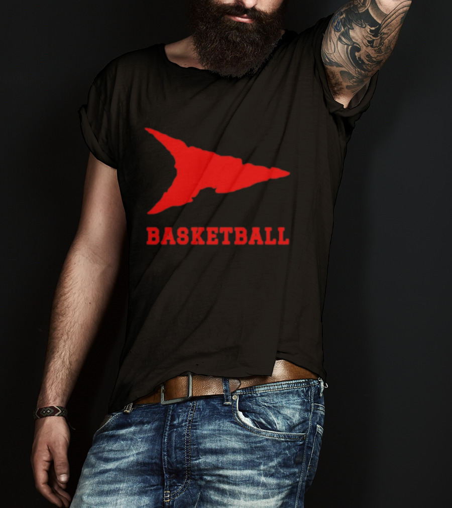 Basketball Red Arrowhead Flame Shape Lettering T-Shirt