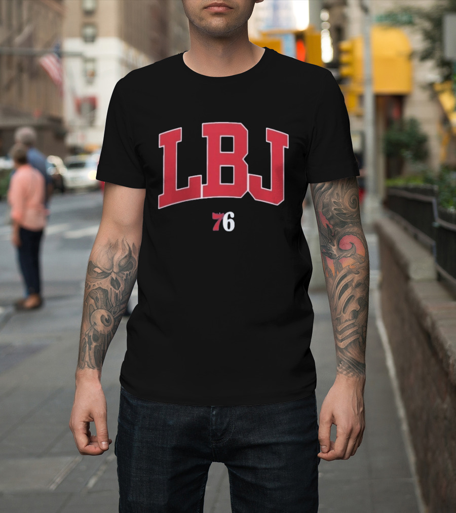 LBJ 76ers Red And White Text Combination T-Shirt