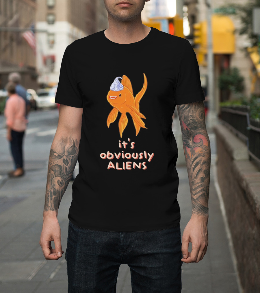 Goldfish Tin Foil Hat It's Obviously Aliens T-Shirt