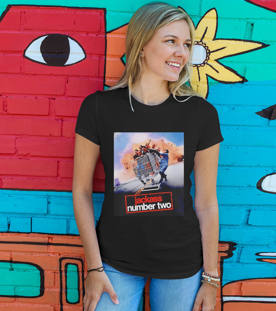 Jackass Number Two Movie Cast In Shopping Cart Action Scene Explosion T-Shirt