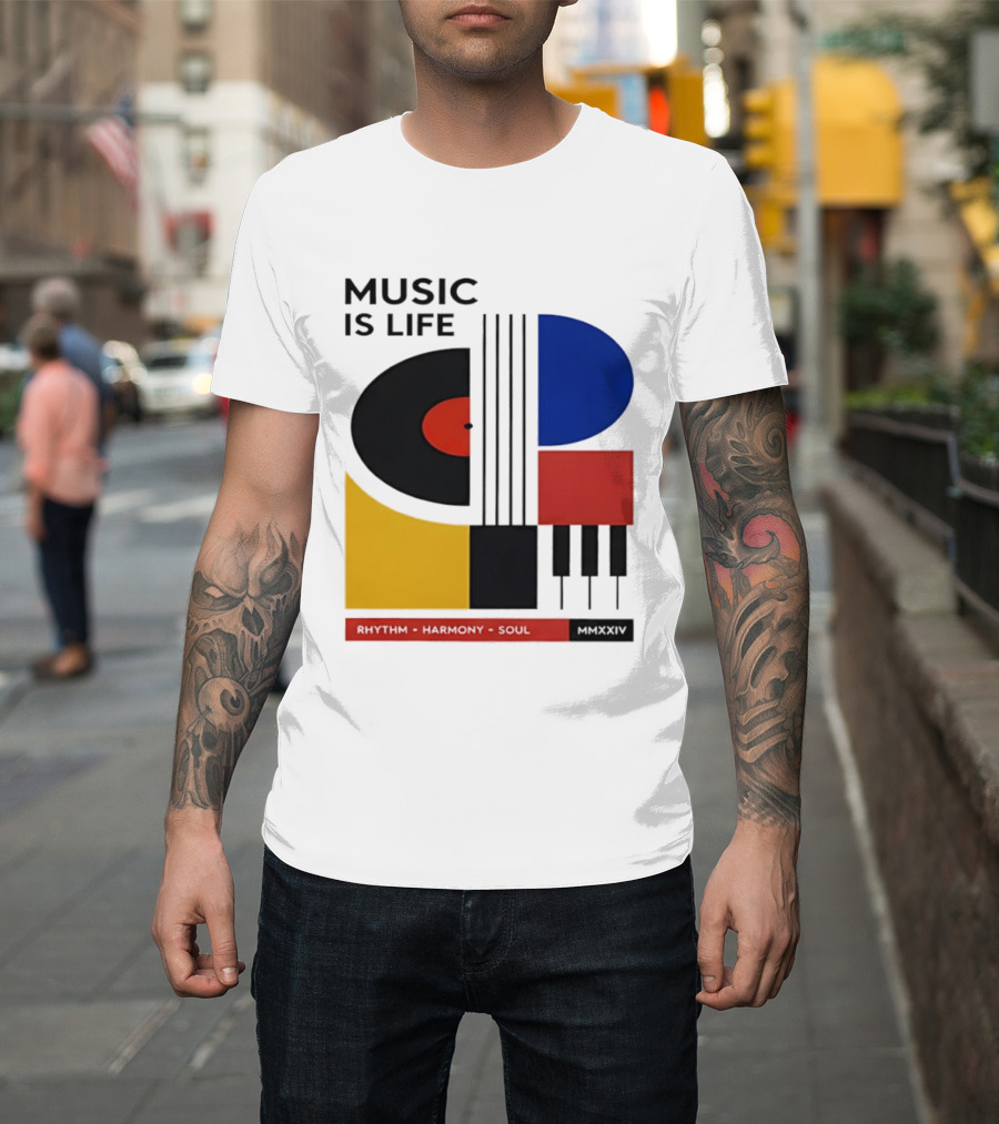 Music Is Life MMXXIV Rhythm Harmony Soul Vinyl Piano Abstract T-Shirt