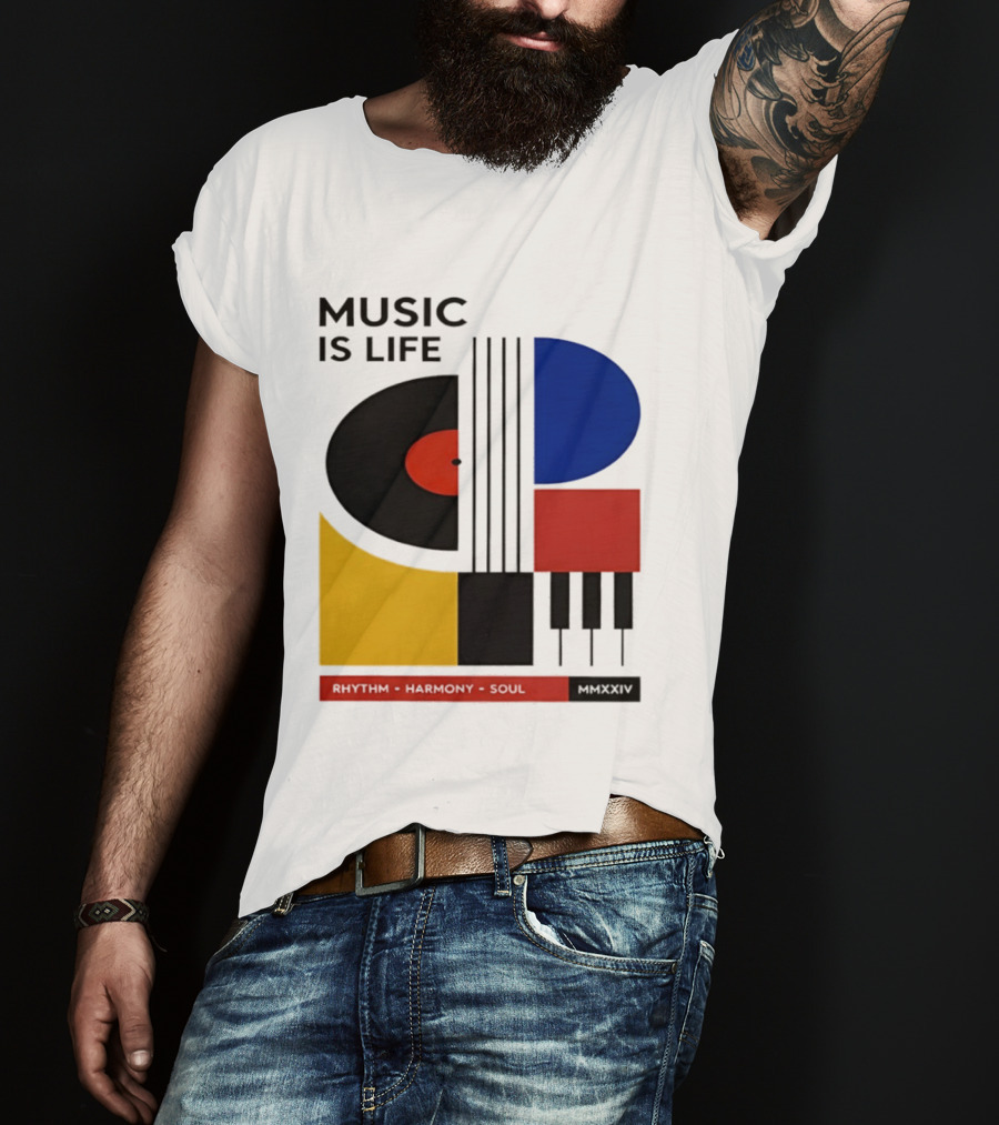 Music Is Life MMXXIV Rhythm Harmony Soul Vinyl Piano Abstract T-Shirt