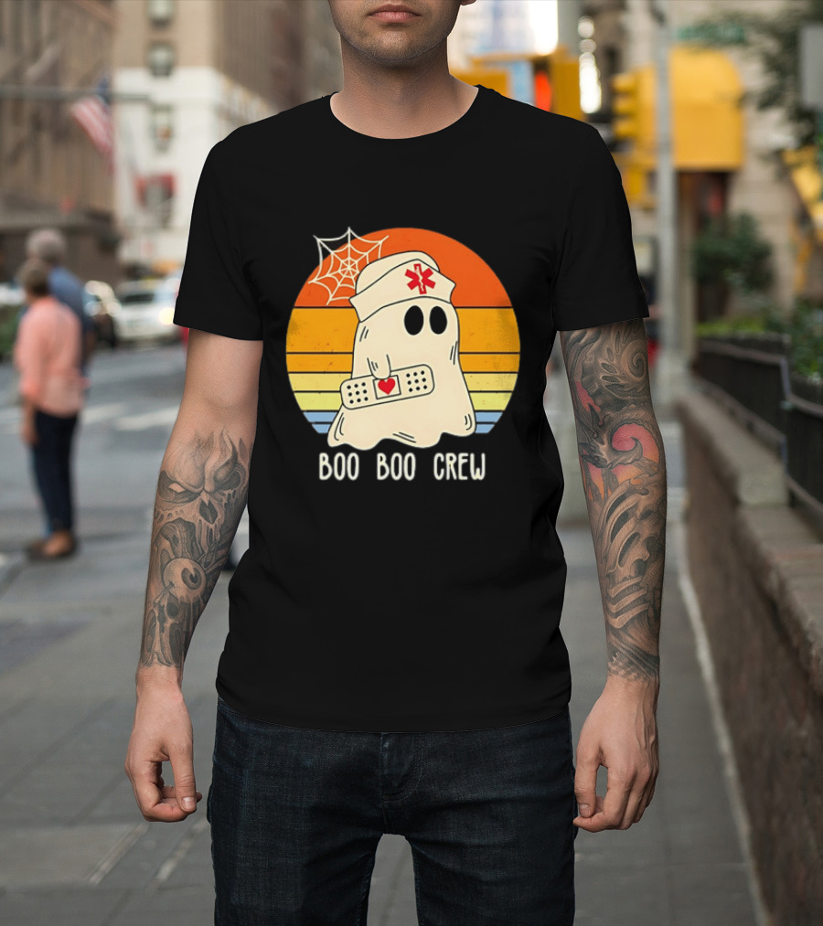 Boo Boo Crew Ghost Nurse Halloween Bandage Heart Spiderweb T-Shirt