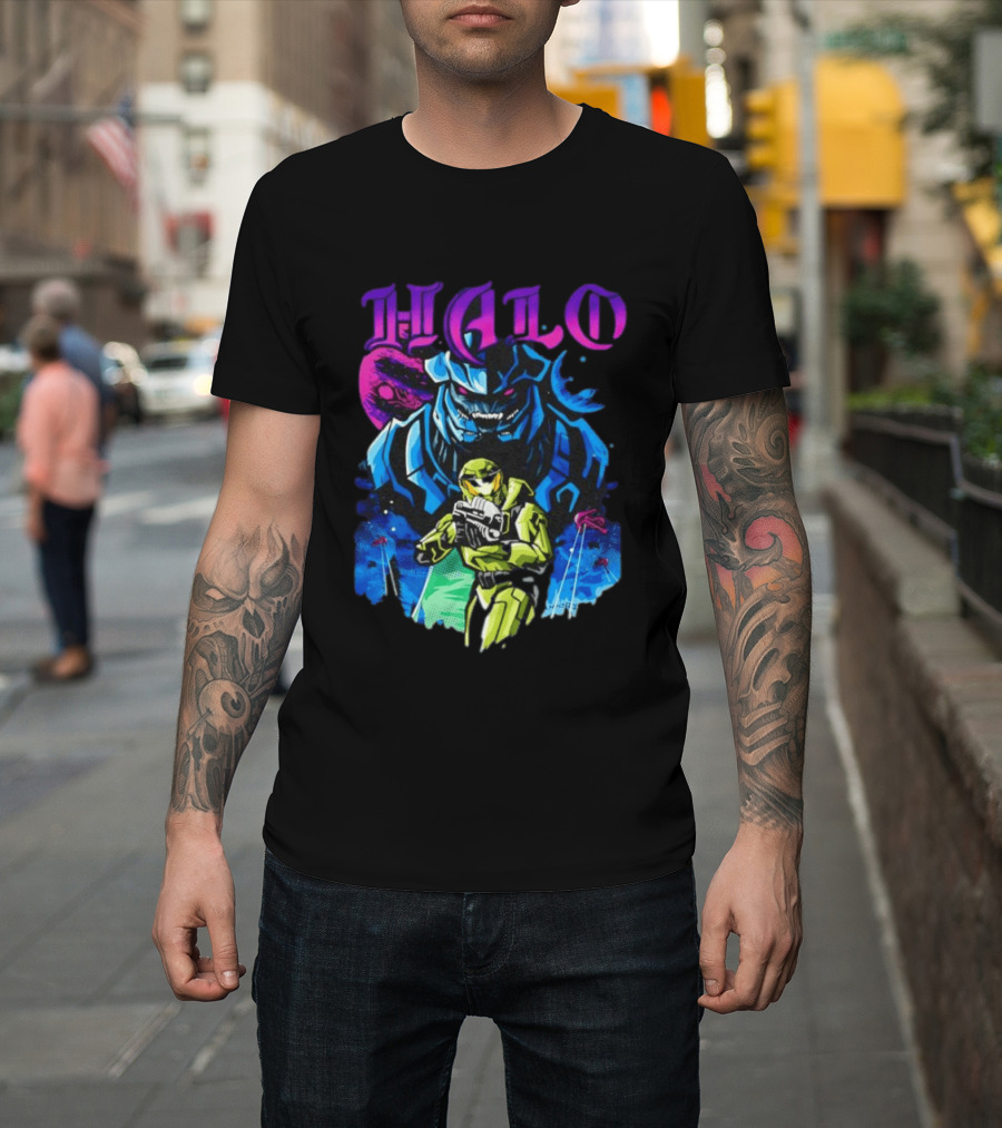 Halo Master Chief Arbiter Video Game Battle Scene T-Shirt