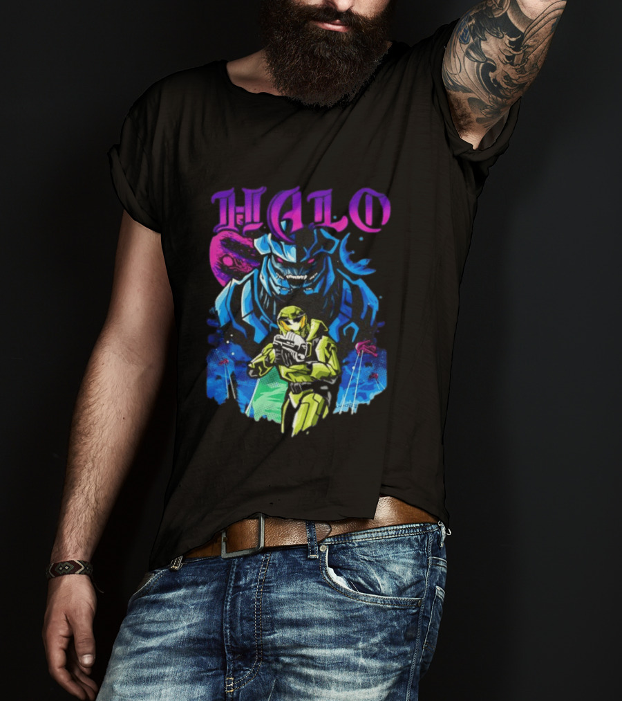Halo Master Chief Arbiter Video Game Battle Scene T-Shirt
