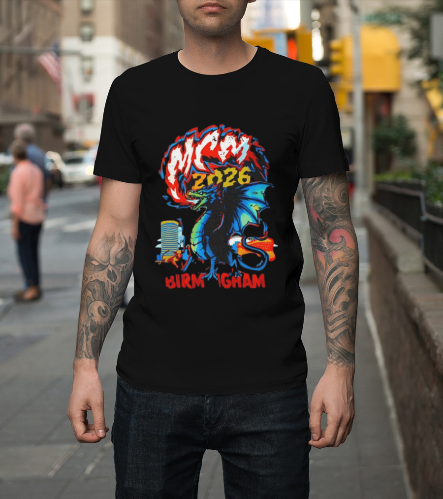 MCM 2026 Birmingham Dragon Fire Skyline Bull Event Souvenir T-Shirt