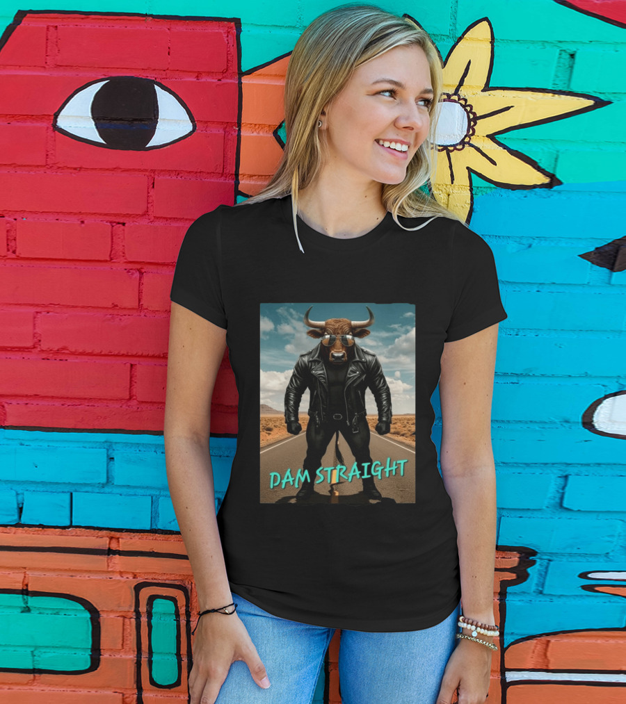 Dam Straight Charging Bull In Basquiat Style With Leather Jacket T-Shirt