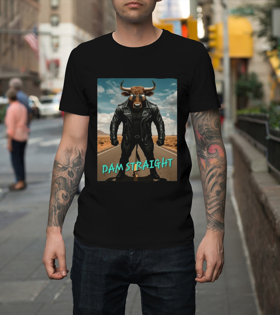 Dam Straight Charging Bull In Basquiat Style With Leather Jacket T-Shirt