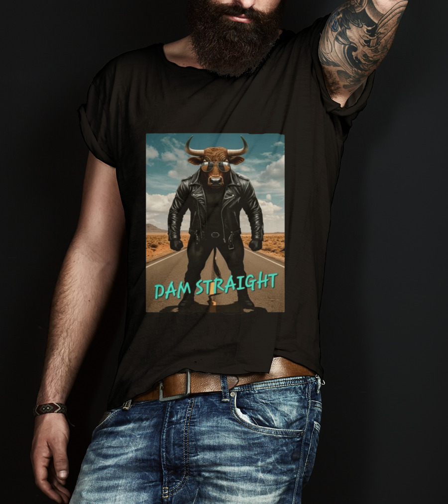 Dam Straight Charging Bull In Basquiat Style With Leather Jacket T-Shirt