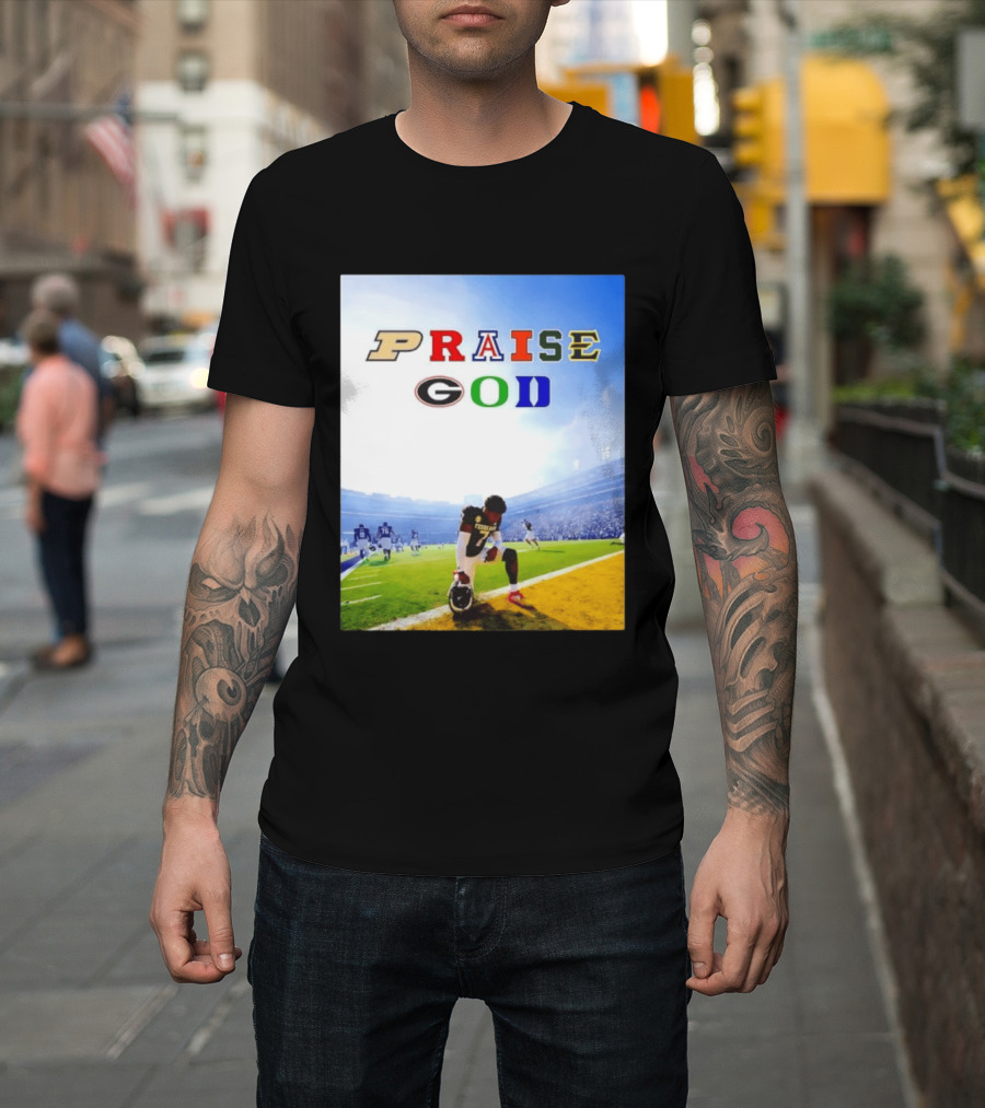 Texas AM Football Player No 7 Praise God Stadium Scene T-Shirt