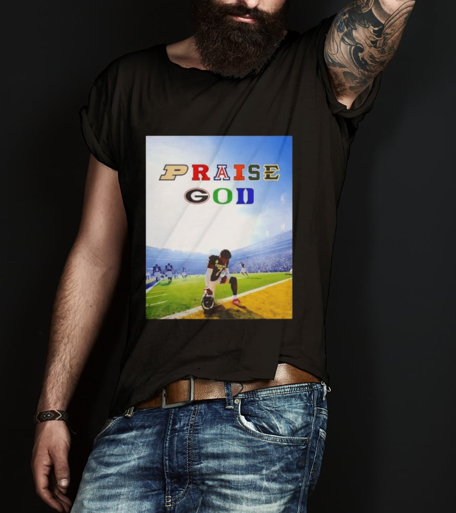 Texas AM Football Player No 7 Praise God Stadium Scene T-Shirt