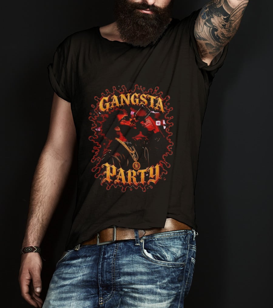 Gangsta Party Urban Hip Hop Streetwear Chain Drinking Scene T-Shirt