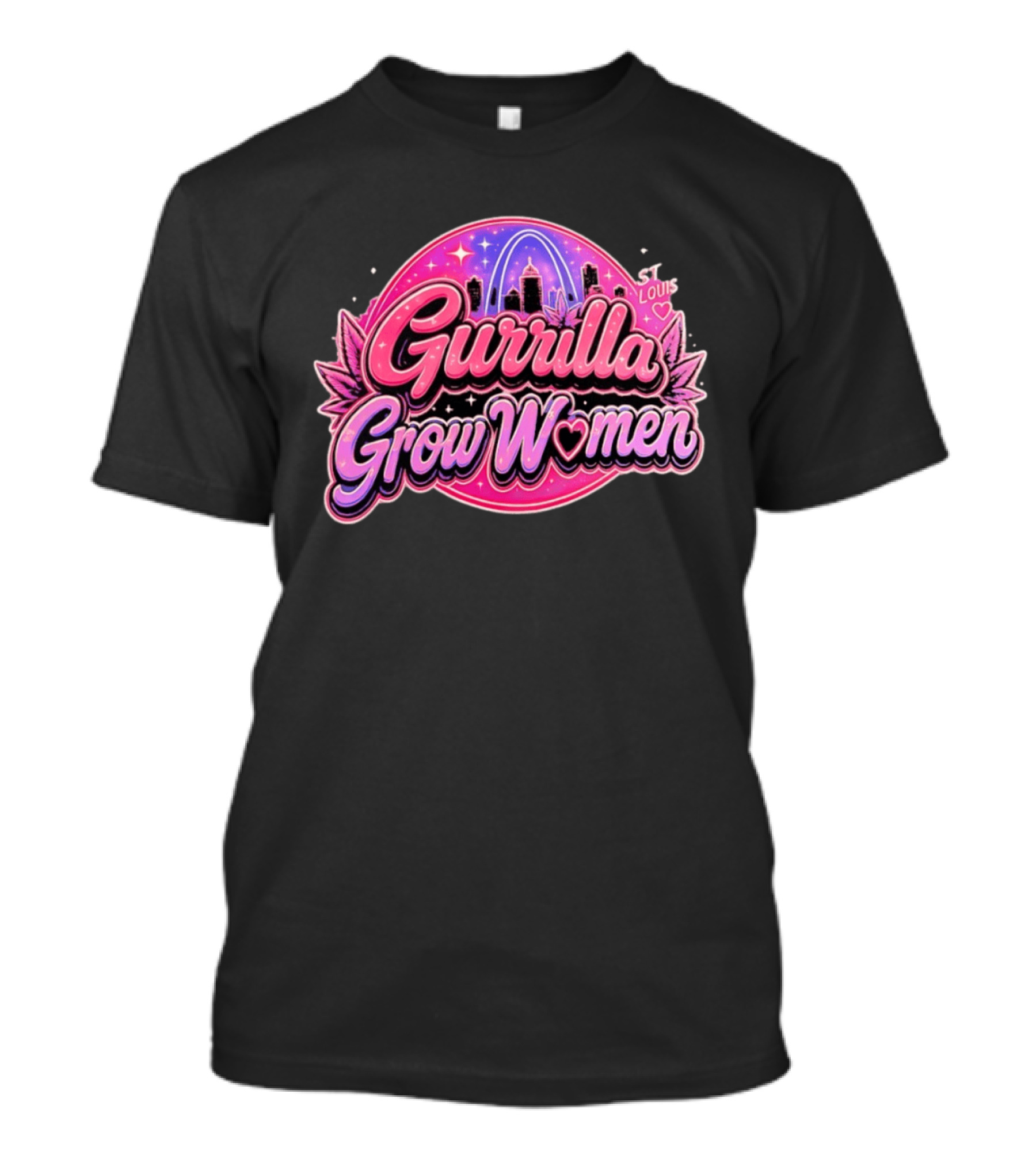 Gurrilla Grow Women St Louis Cannabis Cityscape Pink Sky Arch T-Shirt