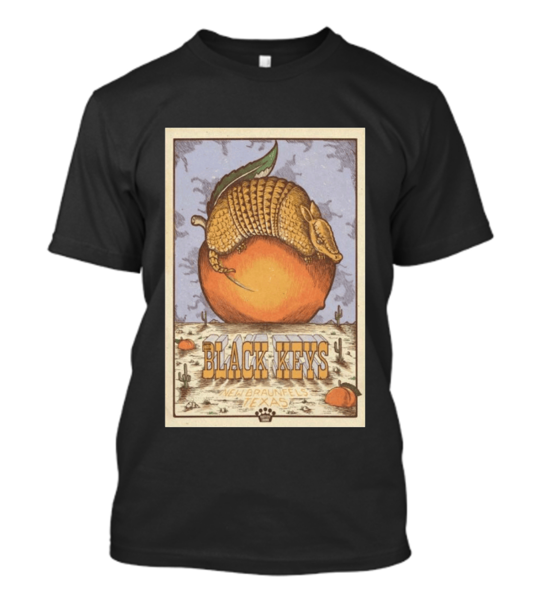 Black Keys Jul 25 2026 New Braunfels TX Armadillo Peach Cactus Desert Scene T-Shirt