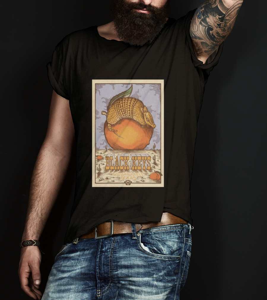 Black Keys Jul 25 2026 New Braunfels TX Armadillo Peach Cactus Desert Scene T-Shirt