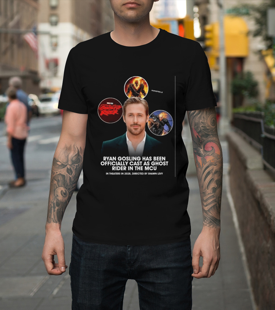 Ryan Gosling Cast As Ghost Rider In Marvel Cinematic Universe MCU 2028 Directed By Shawn Levy T-Shirt