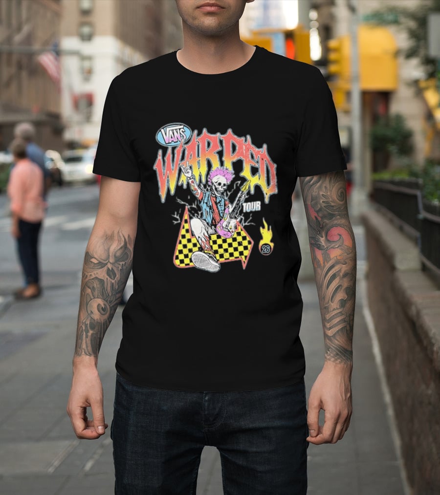 Vans Warped Tour 2026 Punk Rock Skeleton Guitarist With Colorful Mohawk T-Shirt