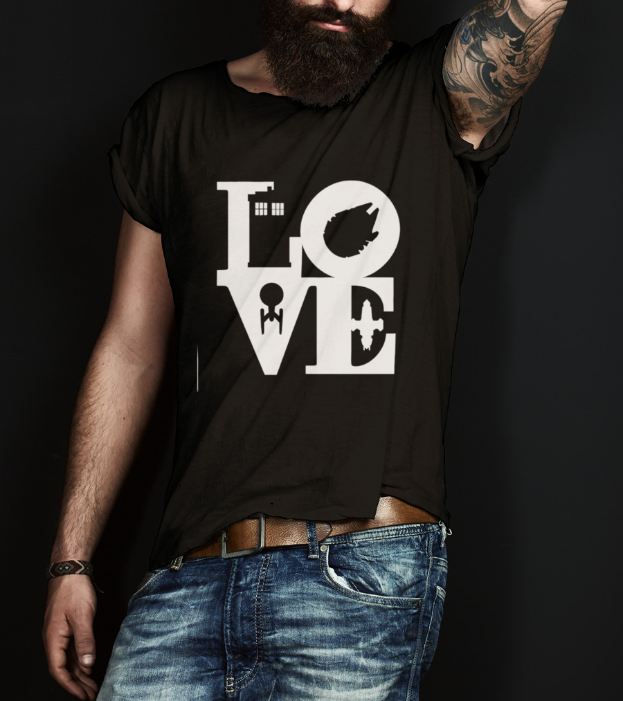 TARDIS Millennium Falcon Enterprise Serenity Sci Fi Love Mashup T-Shirt