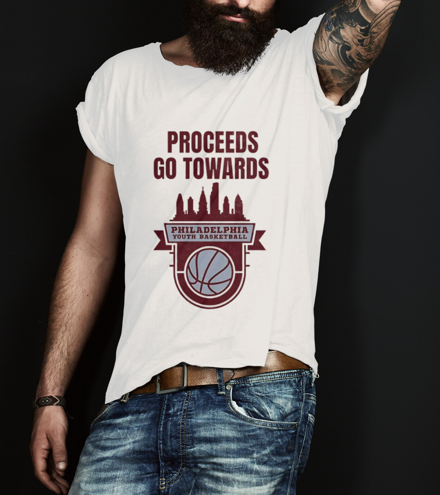 Philadelphia Youth Basketball Supporting Skyline And Ball T-Shirt