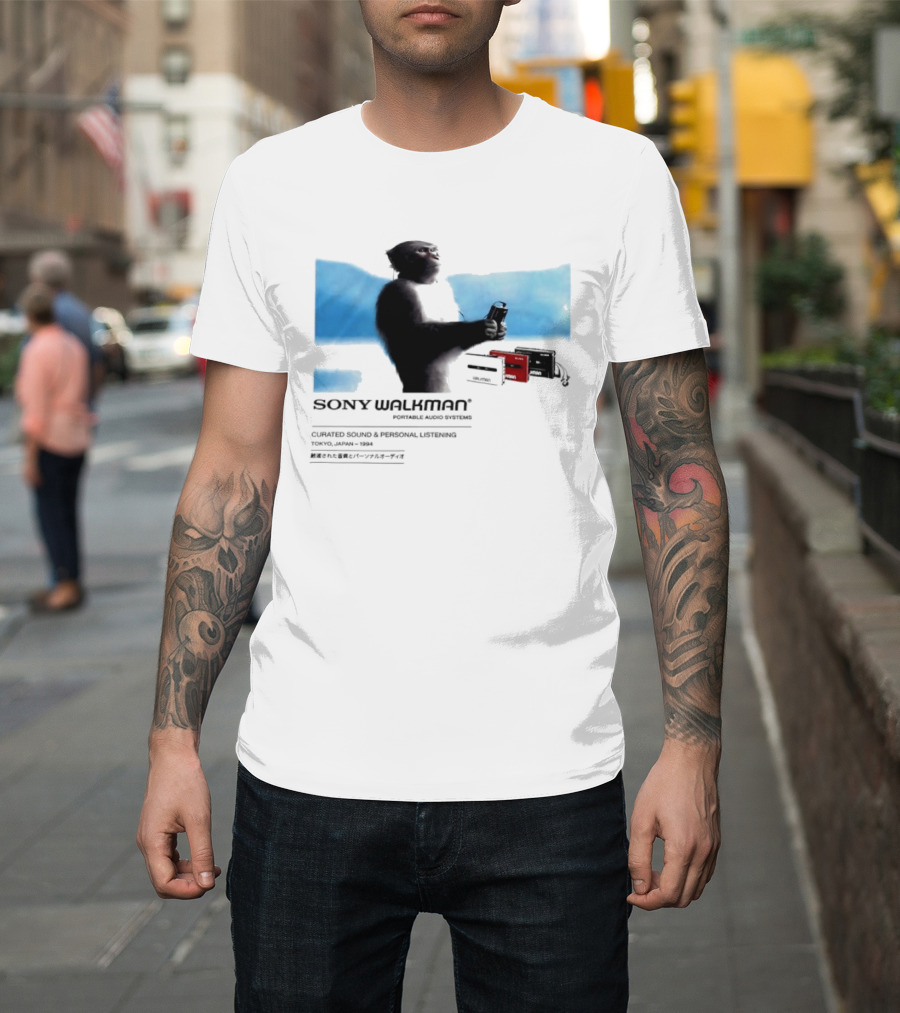 Sony Walkman Chimpanzee Tokyo Japan 1994 Curated Sound Personal Listening T-Shirt