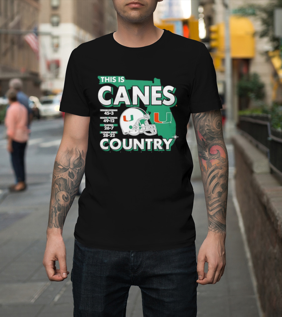 This Is Canes Country Miami Hurricanes Florida Map University Of Miami Football Helmet T-Shirt