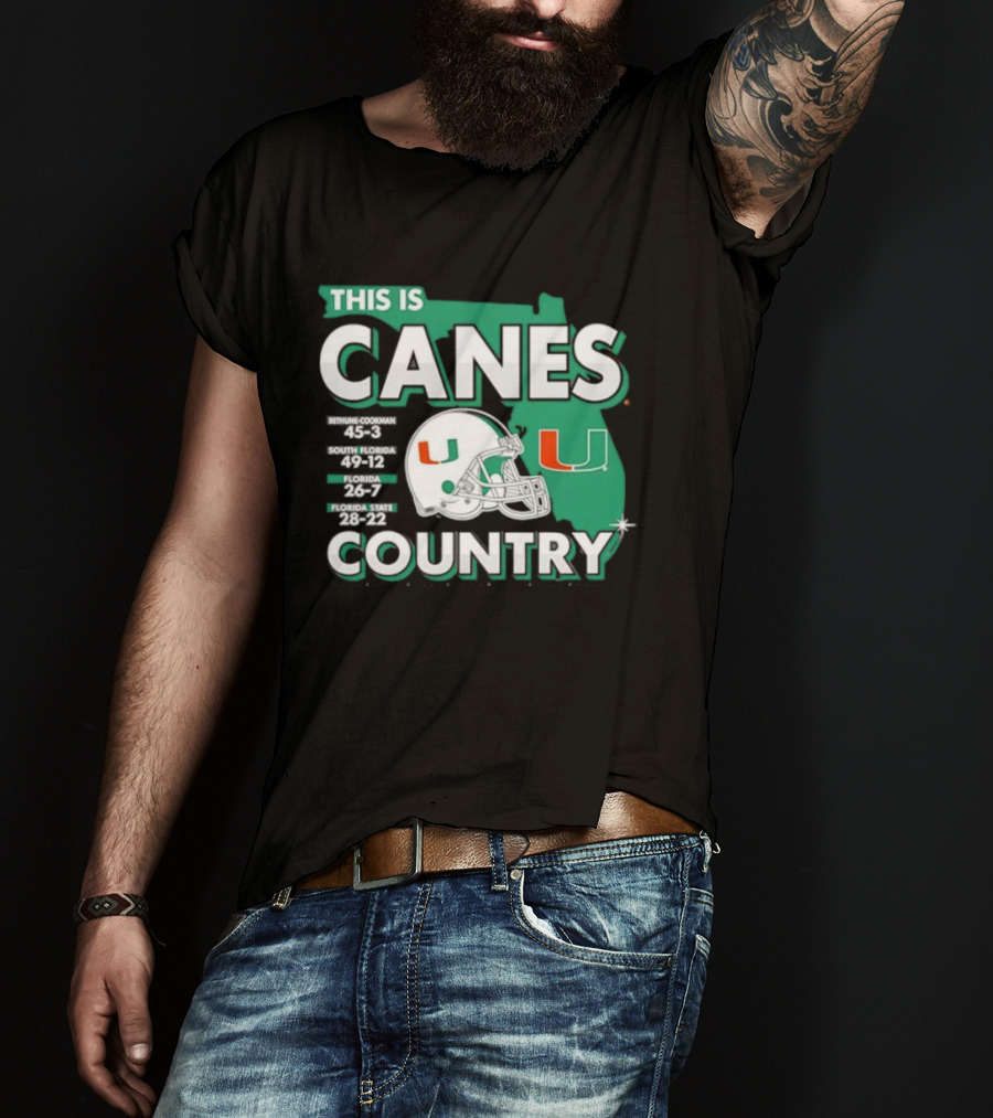 This Is Canes Country Miami Hurricanes Florida Map University Of Miami Football Helmet T-Shirt