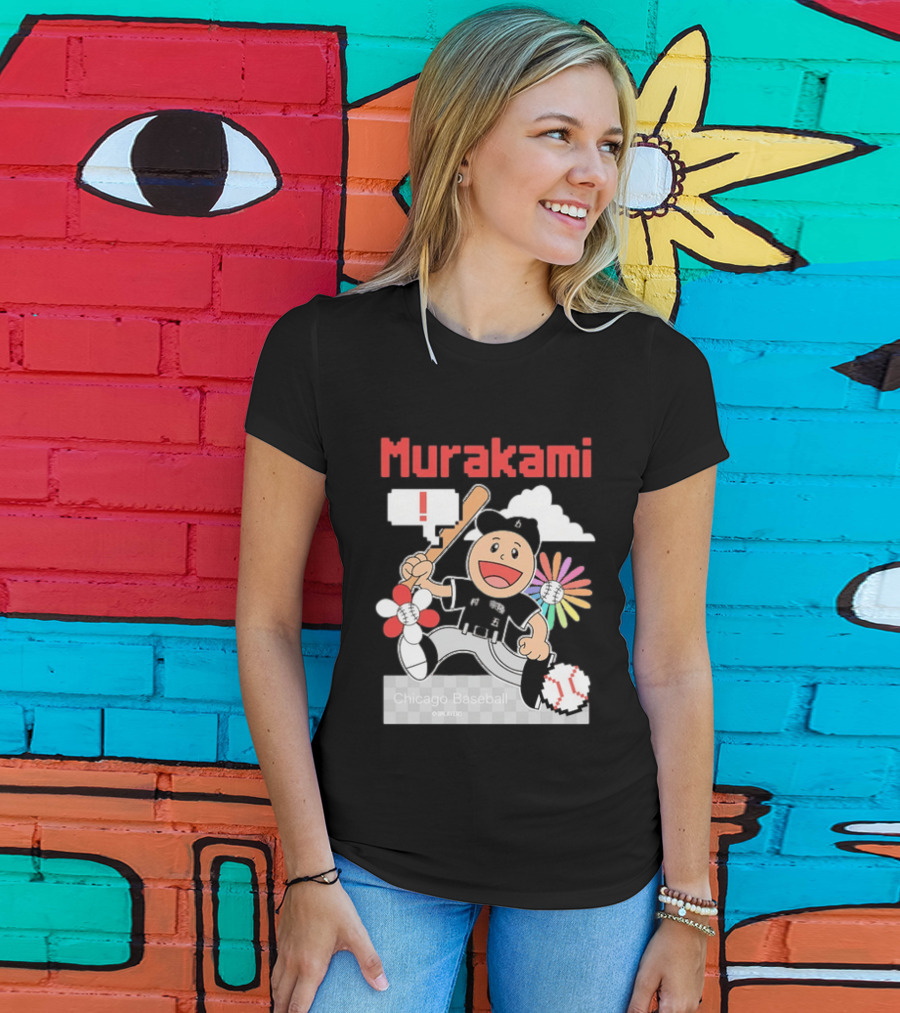 Murakami Chicago Baseball Munetaka Flower Baseball Cartoon T-Shirt