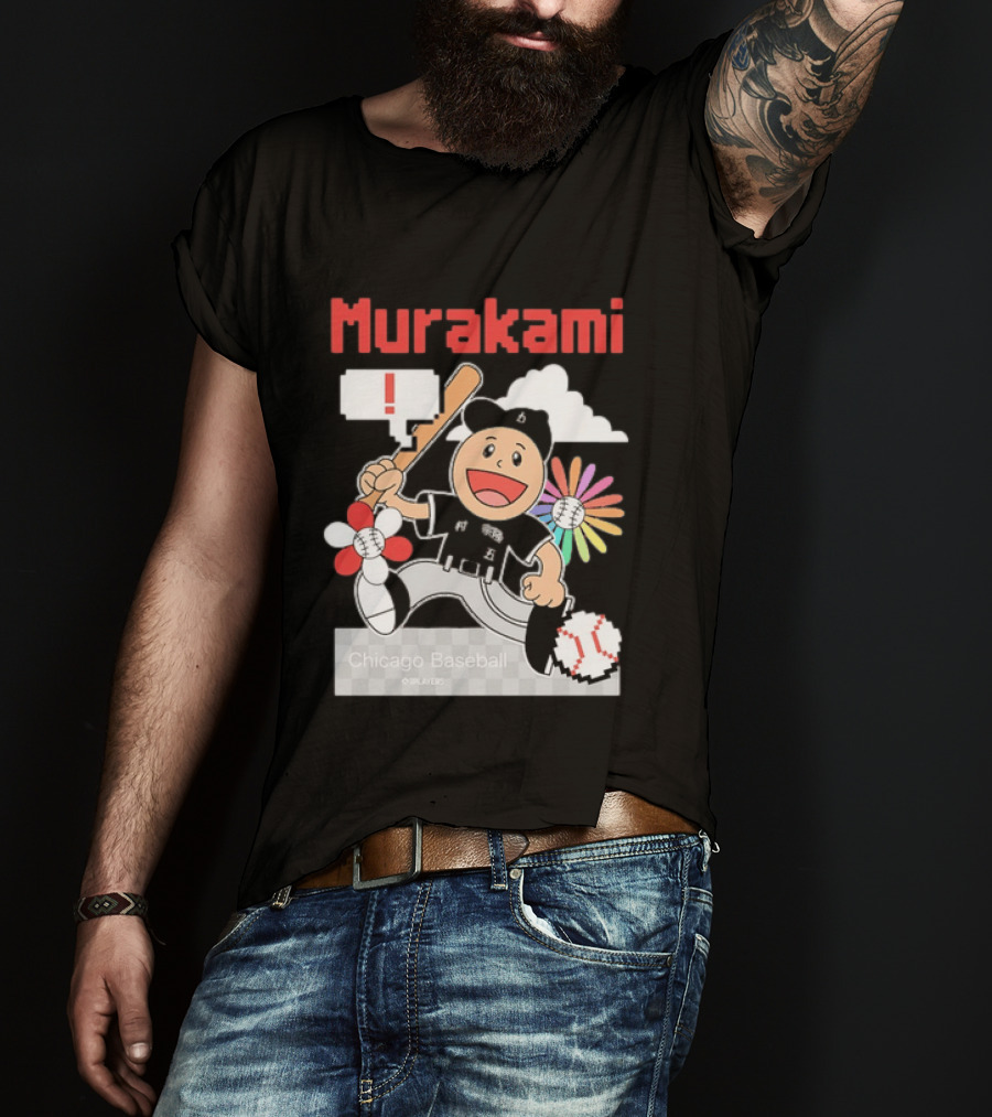 Murakami Chicago Baseball Munetaka Flower Baseball Cartoon T-Shirt