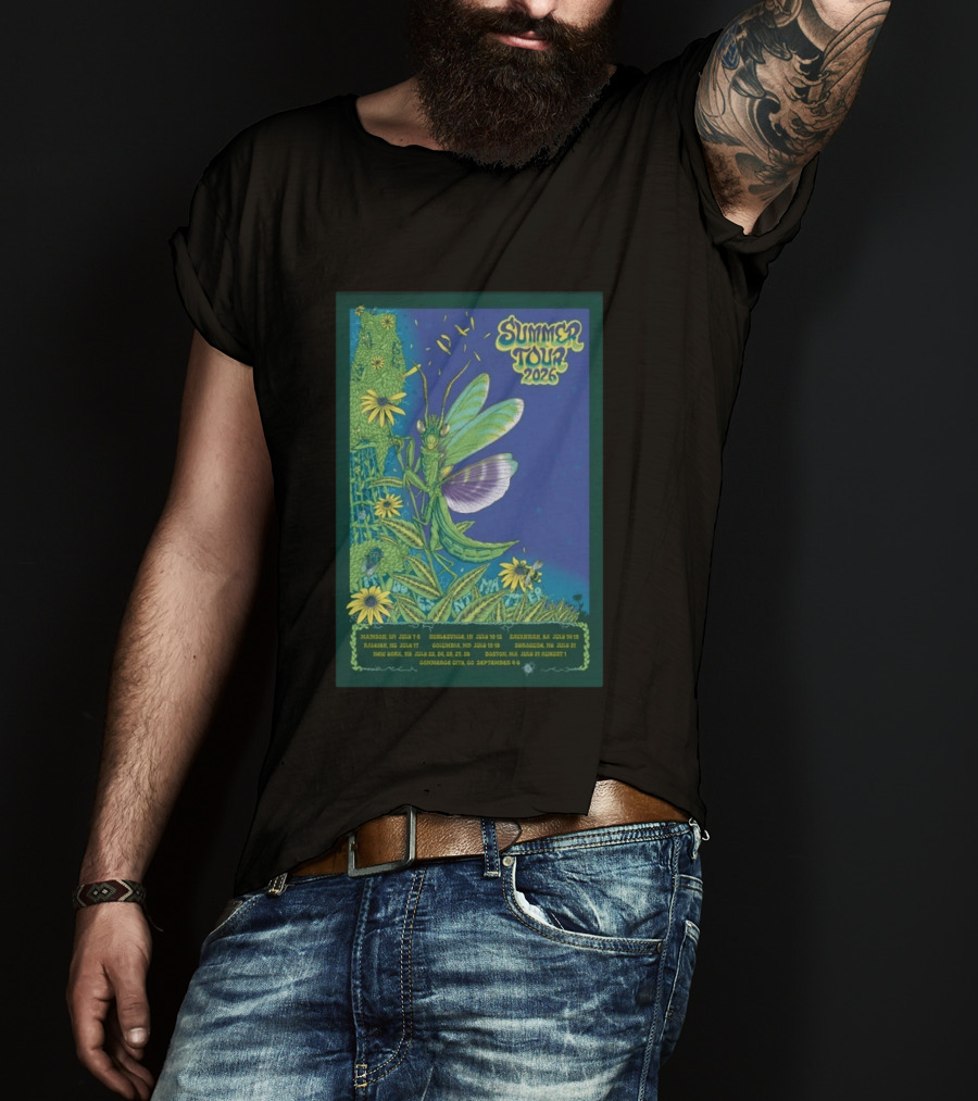 Phish Summer Tour 2026 Madison To Commerce City Dates Floral Grasshopper T-Shirt