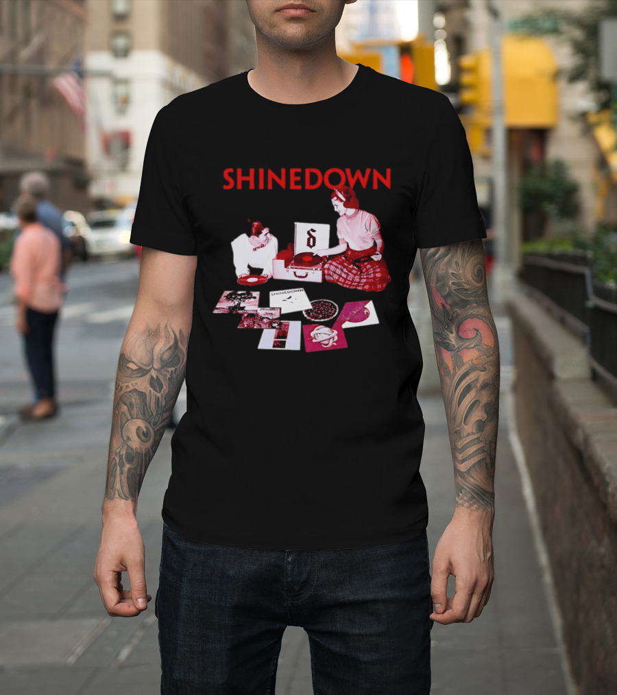 Shinedown Vinyl Record Collage Retro Music Band T-Shirt
