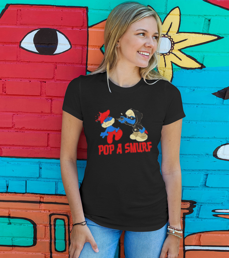 Pop A Smurf Gangster Cartoon Characters In Street T-Shirt