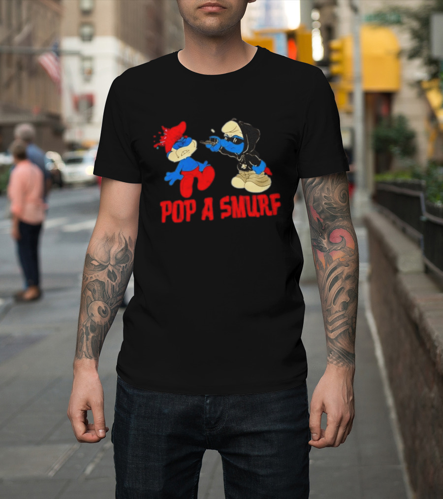 Pop A Smurf Gangster Cartoon Characters In Street T-Shirt