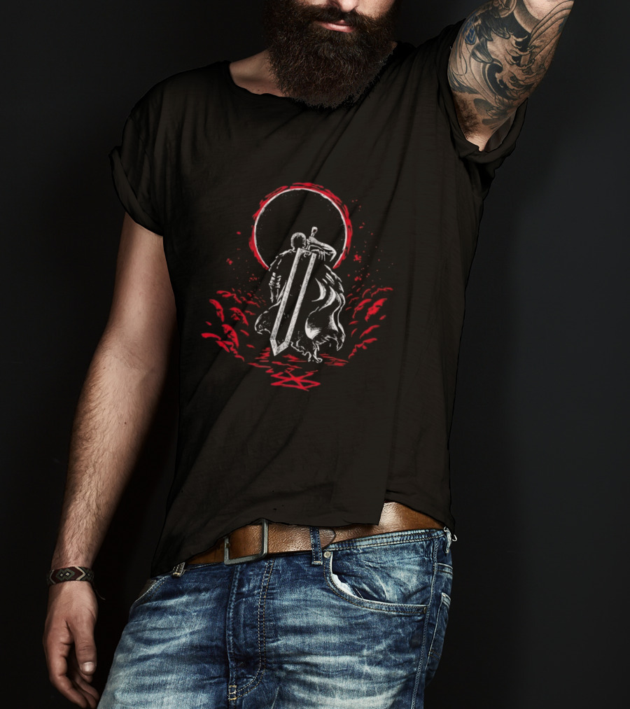 Crimson Sun Rises Dragon Slayer Warrior Shield Eclipse T-Shirt