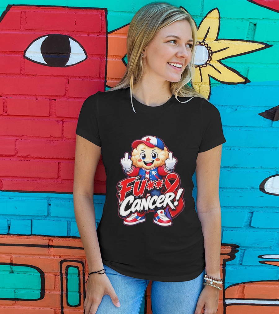 Cancer Awareness With Cauliflower Character And Red Ribbon T-Shirt