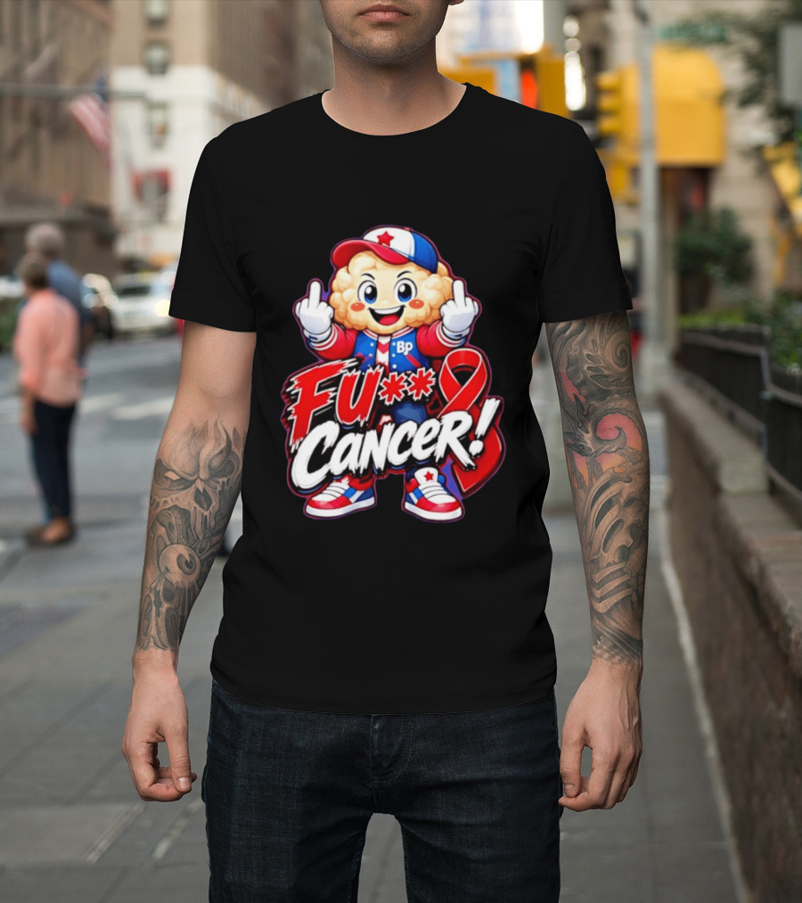 Cancer Awareness With Cauliflower Character And Red Ribbon T-Shirt